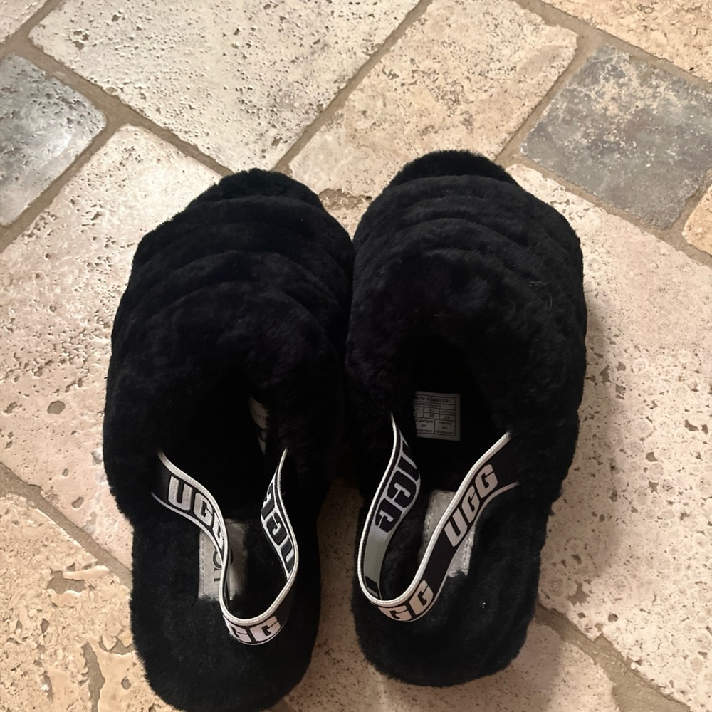 UGG Black Fluffy Slides